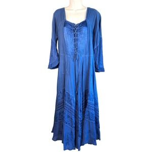 HolyClothing Womens Renaissance Bell Sleeve Lace Up Midi Dress Sz XL-1X Regency